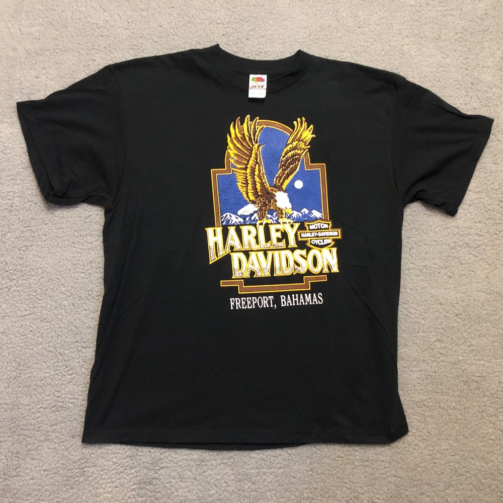 Vintage 90s Harley Davidson Freeport Bahamas Eagle Graphic T-Shirt XL *Misprint*
